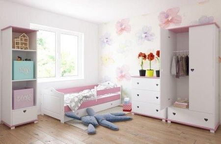 Pinewood Emma zestaw mebli 4el łóżko z szufladą i materacem 140x80cm szafa regał komoda kolor biało-różowy