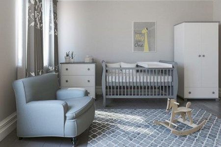 Pinewood Scarlet zestaw mebli niemowlęcych 4el łóżeczko - tapczanik 140x70cm przewijak szafa komoda kolor biało-szary