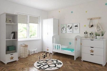 Pinewood Star zestaw mebli niemowlęcych 4el łóżeczko-tapczanik 120x60cm szafa regał komoda kolor biały