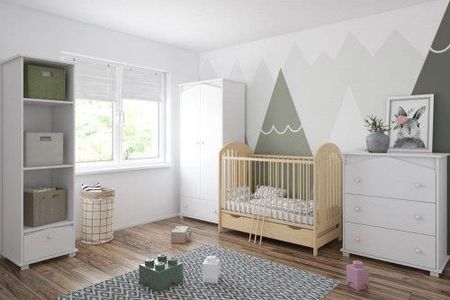 Pinewood Tymek zestaw mebli niemowlęcych 4el łóżeczko z szufladą 120x60cm szafa regał komoda kolor biały-natura