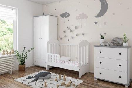 Pinewood Sisi zestaw mebli niemowlęcych 3el łóżeczko-tapczanik 120x60cm szafa komoda kolor biało-szary