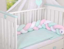 Zdjęcie My Sweet Baby Ochraniacz warkocz pleciony do łóżeczka biało różowo miętowy - Żywiec