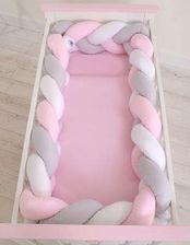 Zdjęcie My Sweet Baby Ochraniacz warkocz pleciony do łóżeczka XXL biało szaro różowy - Żywiec