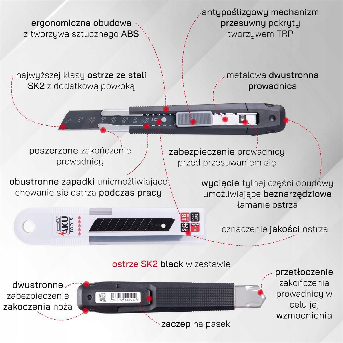 Aku Tools Nóż Introligatorski 18Mm Ostrze Łamane Super Ostry