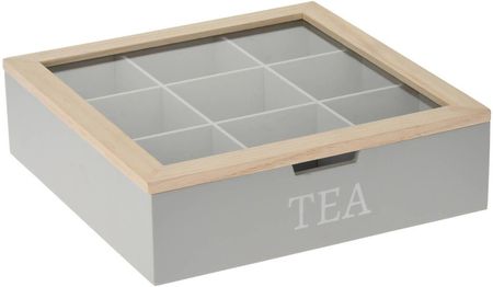 Eh Excellent Houseware Pudełko na herbatę z napisem TEA, MDF, 24 x 24 x 7 cm, szare (HZ1930940)