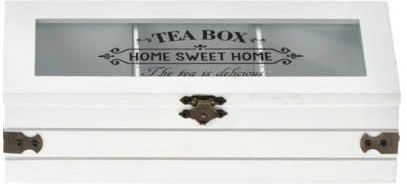 Eh Excellent Houseware Pudełko na herbatę z napisem SWEET HOME, drewniane, 24 x 9 x 9 cm, białe (HZ1930900PATTERN3)