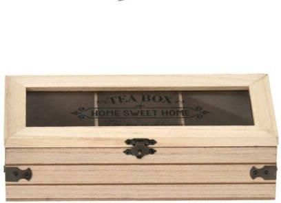 Eh Excellent Houseware Pudełko na herbatę z napisem SWEET HOME, drewniane, 24 x 9 x 9 cm, jasny brąz (HZ1930900PATTERN2)