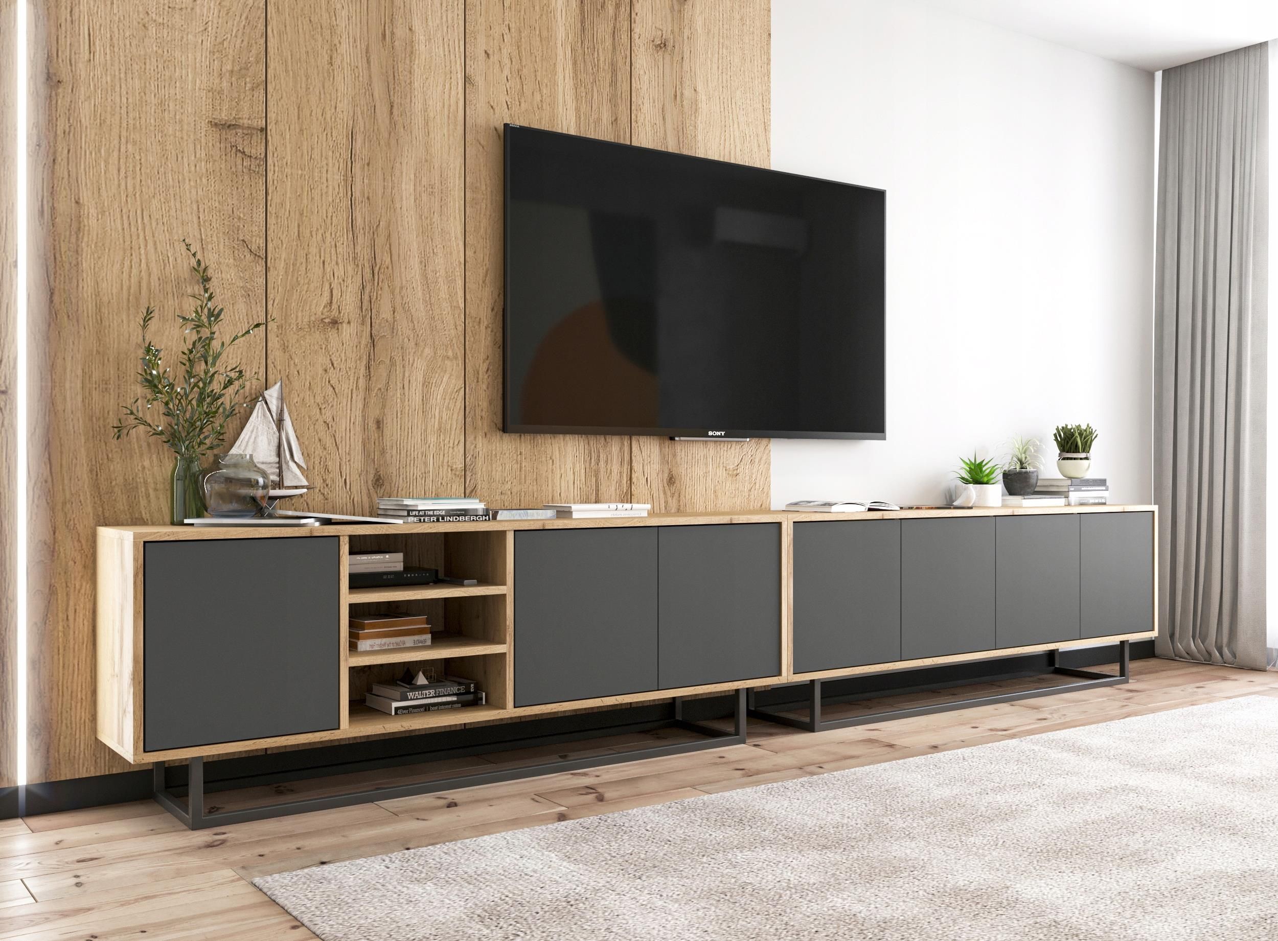 Meble Lindner Szafka Rtv Loft Komoda Wotan Grafit Mat 150 Cm - zdjęcie 3 Meble Lindner Szafka Rtv Loft Komoda Wotan Grafit Mat 150 Cm
