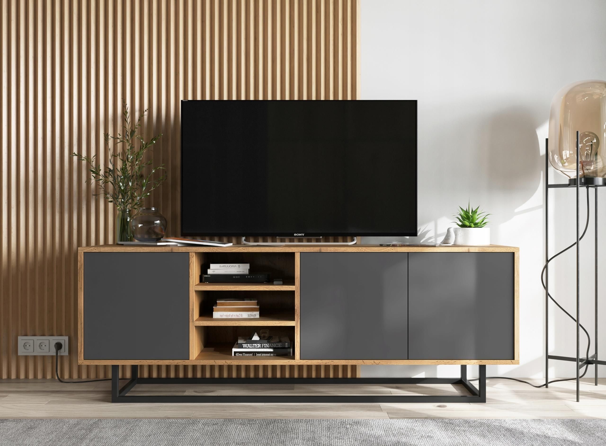 Meble Lindner Szafka Rtv Loft Komoda Wotan Grafit Mat 150 Cm - zdjęcie 6 Meble Lindner Szafka Rtv Loft Komoda Wotan Grafit Mat 150 Cm