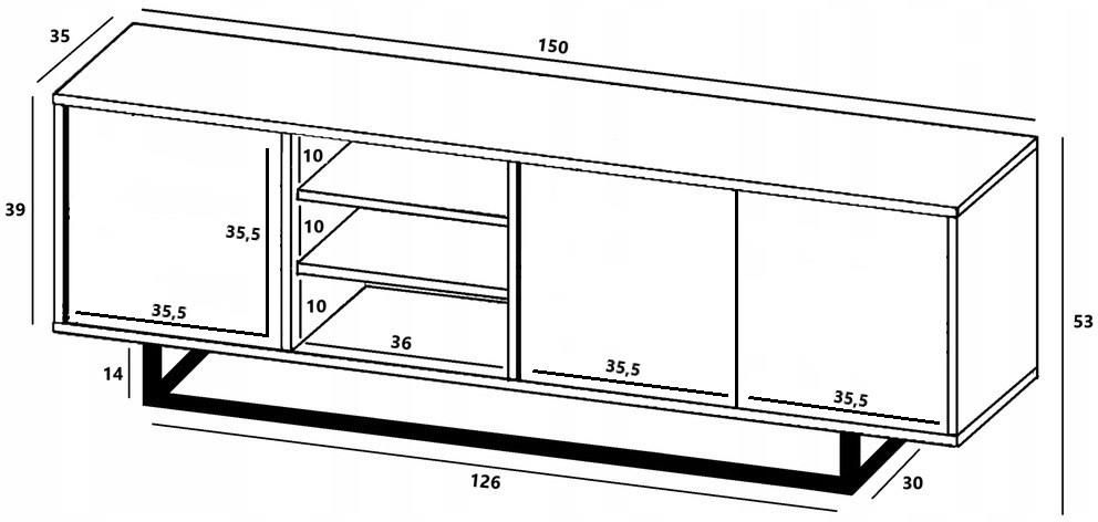 Meble Lindner Szafka Rtv Loft Komoda Wotan Grafit Mat 150 Cm