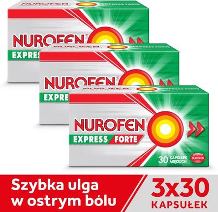Reckitt Benckiser Zestaw NUROFEN EXPRESS FORTE- 400 mg, kapsułki, 3 x 30 sztuk