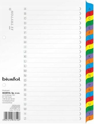 Biurfol Przekładki Do Segregatora A5 Lam. Alfabetyczne A-Z