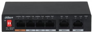 Dahua 6p PFS3006-4ET-60V2 4x100Mbit PoE,2x100Mbit Uplink (PFS30064ET60V2)