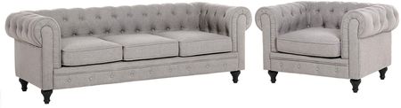 Beliani Klasyczny zestaw wypoczynkowy sofa fotel pikowany jasnoszary Chesterfield