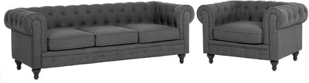 Beliani Klasyczny zestaw wypoczynkowy sofa fotel pikowany szary Chesterfield