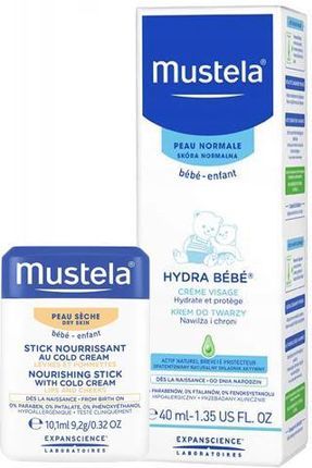 Mustela Hydra Bebe Krem do twarzy - 40 ml + Odżywczy Sztyft dla niemowląt z Cold Cream - 9,2 g
