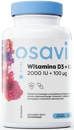 OSAVI Witamina D3 + K2 2000IU 120 Kapsułek żelowych