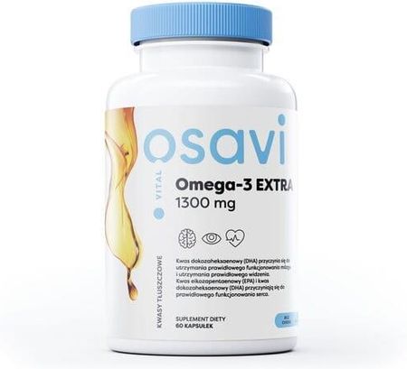 OSAVI Omega-3 Extra 1300mg (Olej rybi z ryb pelagicznych) 60 Kapsułek żelowych Cytryna