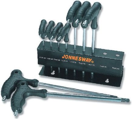 Jonnesway Zestaw 9 kluczy kątowych TORX do śrub zwykłych i z otworem z uchwytem plastikowym H10MT09S