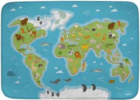 Achoka Miękki Dywan Do Pokoju Dziecięcego Mapa Świata Zwierzęta 130X180Cm