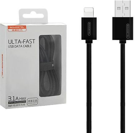 KABEL USB IPHONE 3A SOMOSTEL CZARNY 3100mAh QUICK CHARGER 1.2M POWERLINE SMS-BP02 BLACK
