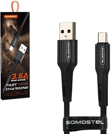 KABEL USB MICRO USB 3.6A SOMOSTEL CZARNY 3600mAh QUICK CHARGER QC 3.0 1M POWERLINE SMS-BW06