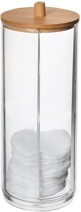 Akrylowy pojemnik łazienkowy na płatki kosmetyczne, podajnik bambusowy na waciki, WHITNEY