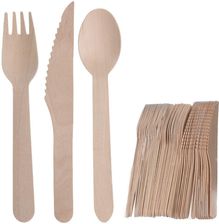 Zdjęcie Sztućce jednorazowe drewniane, ekologiczne, piknikowe, naturalne, zestaw, komplet 48 sztuk - Lubsko