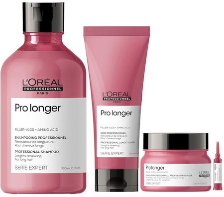 L'Oreal Professionnel Pro Longer Zestaw szampon 300ml + odżywka 200ml + maska 250ml + koncentrat pogrubiający końcówki do włosów długich 15ml
