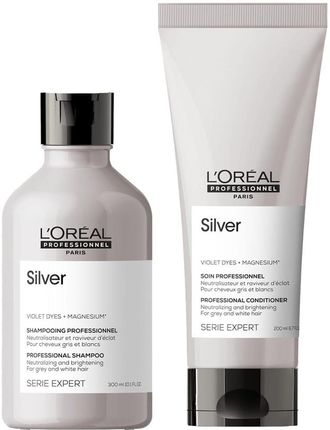 L'Oreal Professionnel Silver zestaw do włosów siwych i rozjaśnianych, szampon 300ml, odżywka 200ml