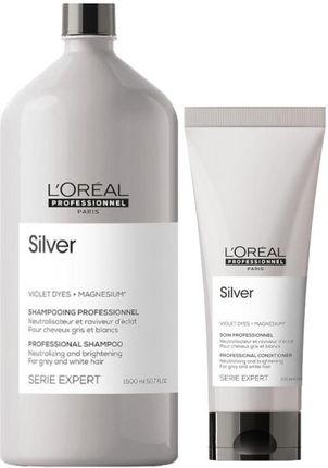 L'Oreal Professionnel Silver zestaw do włosów siwych i rozjaśnionych, szampon 1500ml, odżywka 200ml
