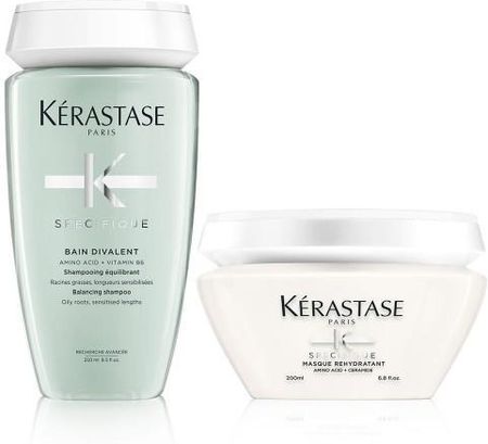 Kérastase Spécifique zestaw oczyszczający do włosów tłustych u nasady | szampon Bain Divalent, maska spécifique Masque Réhydratant
