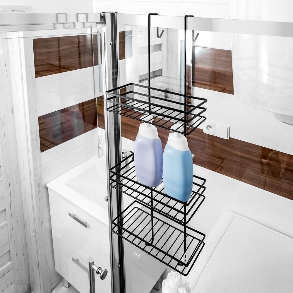 Półka łazienkowa zawieszana na kabinę szybę prysznicową pod prysznic metalowa czarna