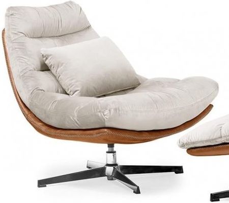 Furfur Furniture Fotel Obrotowy Mutto Z Podnóżkiem Beżowy Velvet 6295
