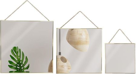 Kwadratowe lustra na łańcuszku w złotej ramie, metalowej, zestaw, 3 sztuki