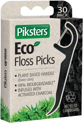 PIKSTERS ECO FLOSS PICKS -Biodegradowalne niciowykałaczki z aktywnym węglem, 30 szt.