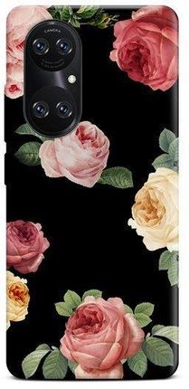 Casegadget Etui Nadruk Róże Na Czarnym Huawei P50 Pro