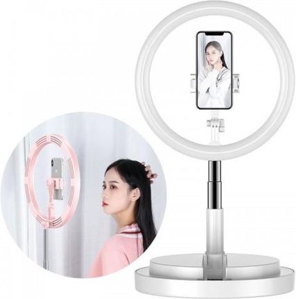 Lampa pierścieniowa ring selfie LED flash statyw 52 - 170 cm uchwyt na telefon biały