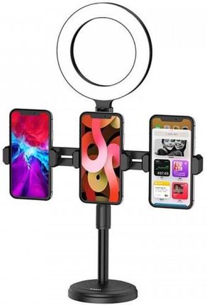 Statyw Biurkowy do Nagrywania Wideo / Vlogów / Streamingu Live Uchwyt na 3 Smartfony + Lampa Pierścieniowa LED KAKU Mobile Phone Live Desktop Stand (K