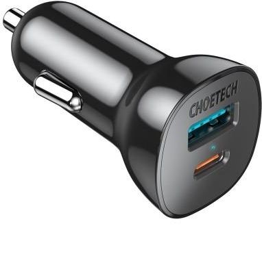 Choetech szybka ładowarka samochodowa USB Typ C PD / USB QC3.0 3A 36W czarna (TC0005)