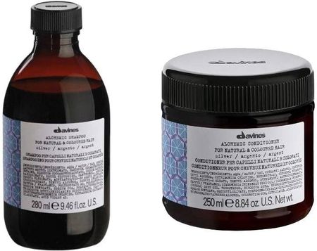 Zestaw Davines Alchemic Silver szampon + odżywka podkreślające kolor - włosy jasne, platynowy blond i siwe