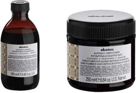 Zestaw Davines Alchemic Chocolate szampon + odżywka podkreślające kolor - włosy ciemnobrązowe i czarne