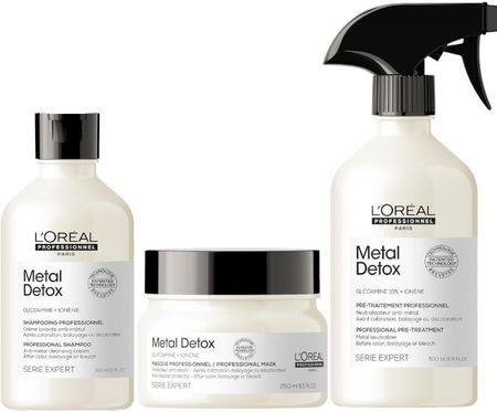 L'Oreal Professionnel Metal Detox Zestaw szampon neutralizujący metale do stosowania po farbowaniu 300ml + maska 250ml + spray 500ml