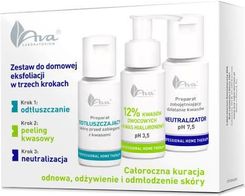 Ava Zestaw Do Domowej Eksfoliacji Preparat Odtłuszczający 50 ml + 12% Kwasów Owocowych 50 ml + Neutralizator 50 ml