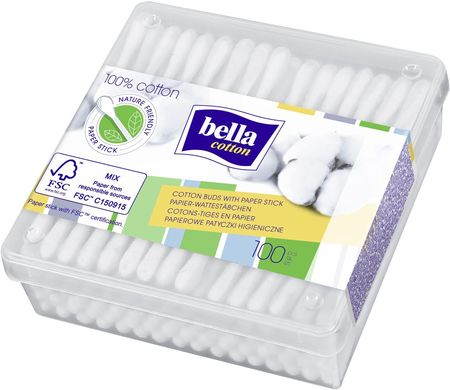 Patyczki higieniczne Bella Cotton, papierowe 100 szt. Pudełko kwadratowe 