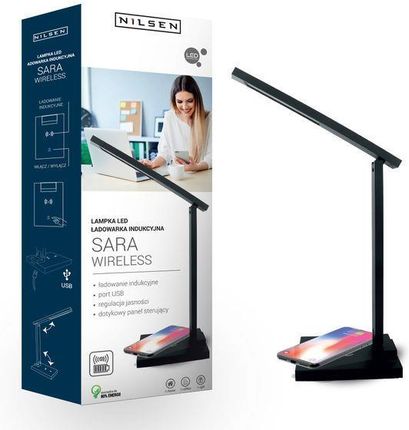 Inq Lampka biurkowa LED Sara z ładowarką indukcyjną wireless czarna MA015