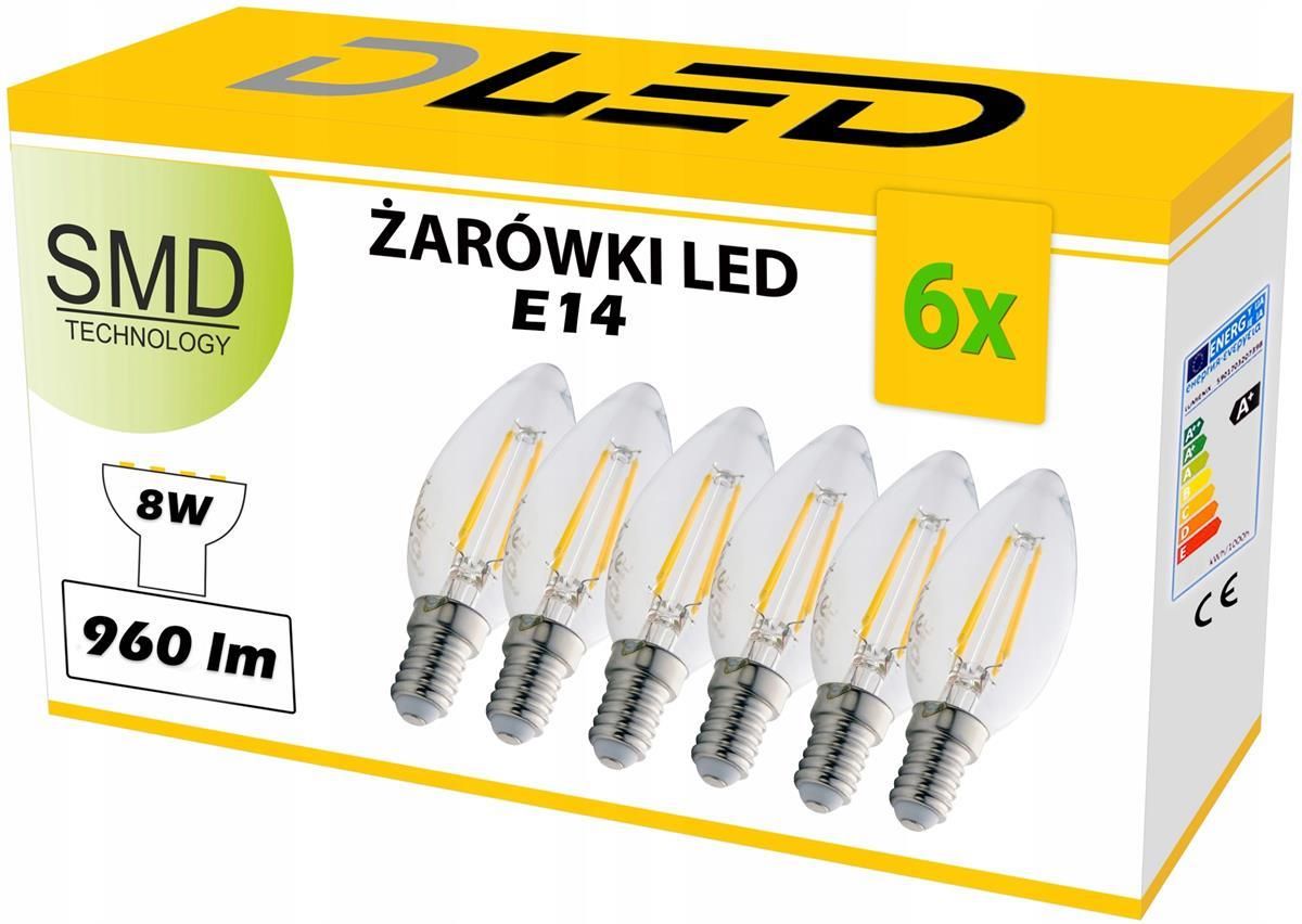 Dled 6x Żarówka E14 Led Filament 8w Neutralna Świeczka Opinie I