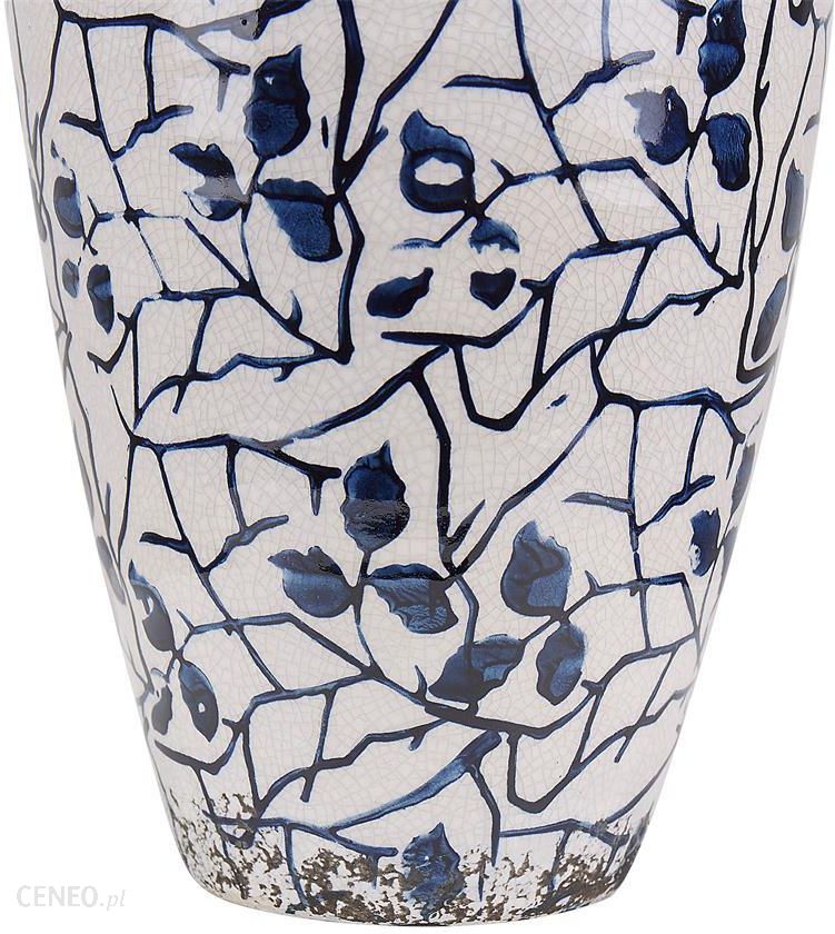 Beliani Wazon na kwiaty ceramiczny kwiatowy wzór 20 cm biały z niebieskim Mallia