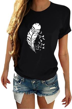 Koszulka T-Shirt Damski z krótkim rękawem nadruk Pióro T-shirt damski z nadrukiem Pióra