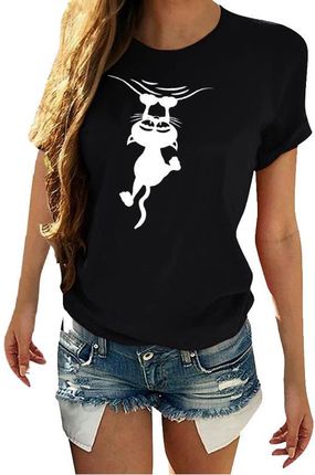 Koszulka T-Shirt Damski z krótkim rękawem nadruk Spadający Kot T-shirt damski z nadrukiem Spadającego Kota